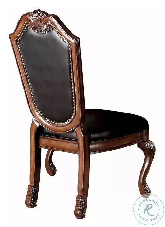 Chateau De Ville Black Synthetic Leather and Cherry Side Chair with Nailhead Trim Set of 2