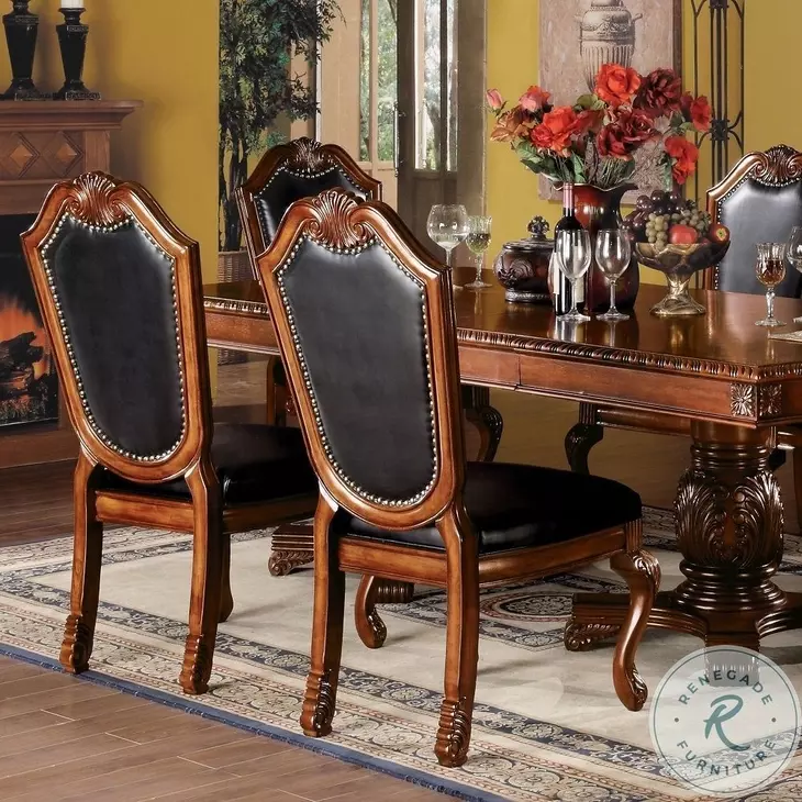 Chateau De Ville Black Synthetic Leather and Cherry Side Chair with Nailhead Trim Set of 2
