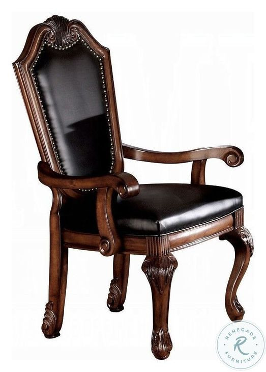 Chateau De Ville Black Synthetic Leather and Cherry Arm Chair Nailhead Trim Set of 2