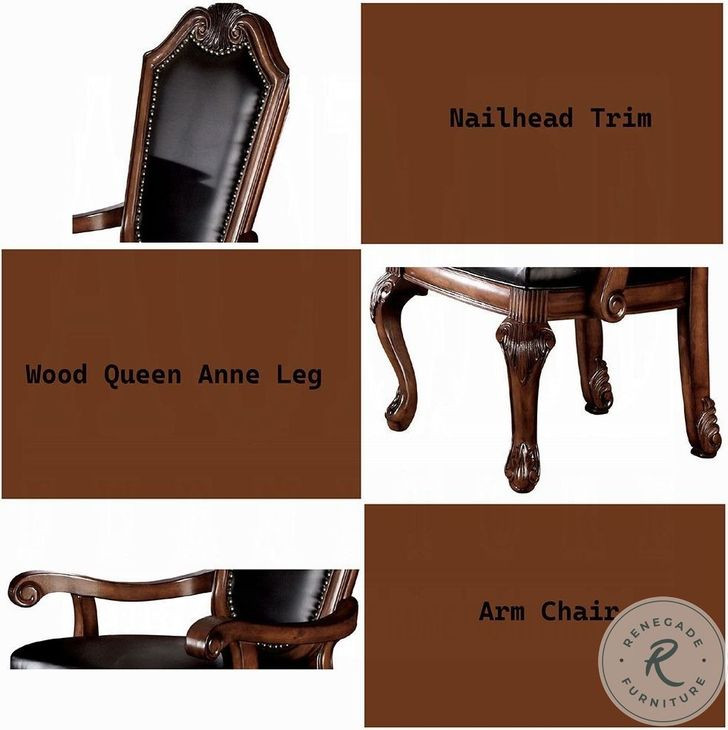 Chateau De Ville Black Synthetic Leather and Cherry Arm Chair Nailhead Trim Set of 2