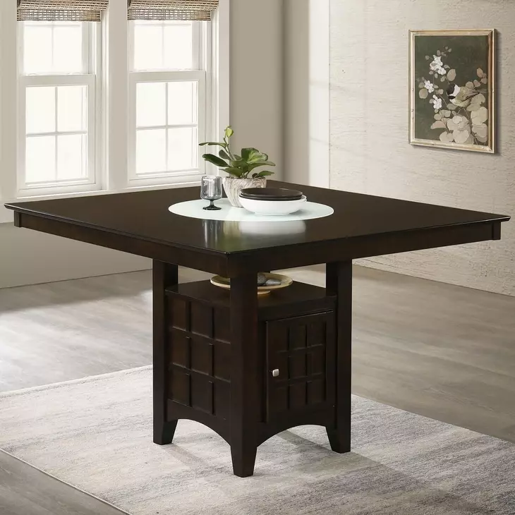 Gabriel Cappuccino Counter Height Storage Dining Table with Built-in Lazy Susan