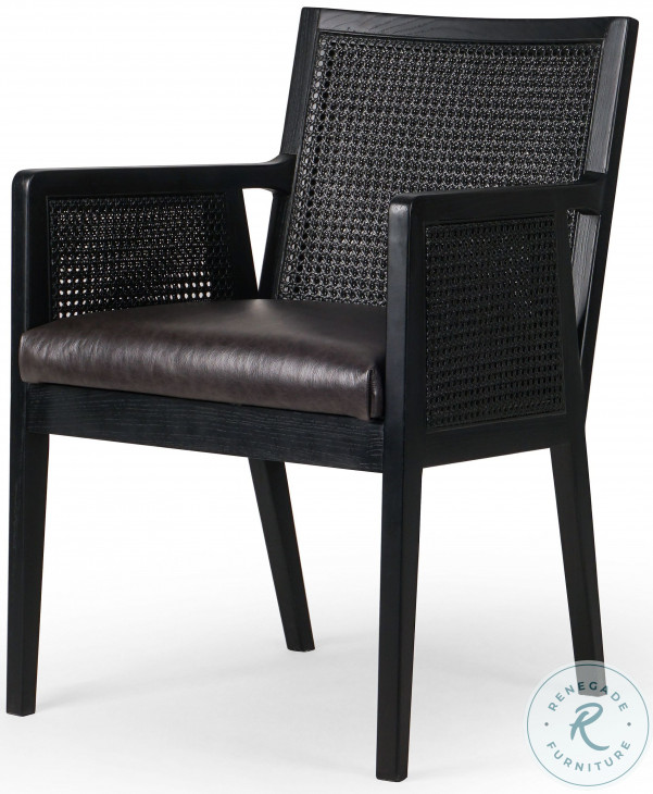 Antonia Sonoma Black Leather Dining Arm Chair from Four Hands | Coleman Furniture