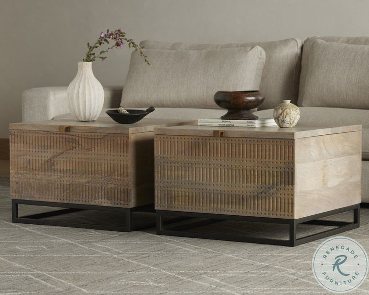 Kelby Light Wash Carved Square Bunching Table Storage