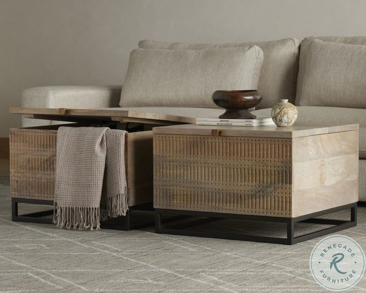 Kelby Light Wash Carved Square Bunching Table Storage