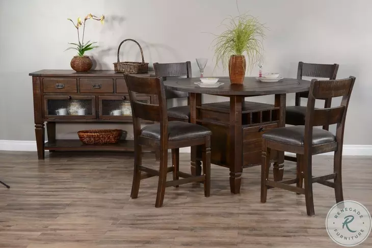 Sagewyn Dark Brown Round Counter Height Dining Room Set