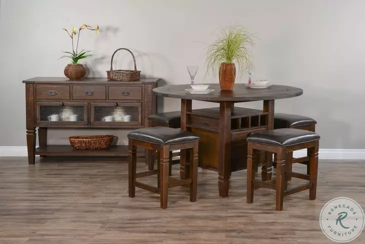 Sagewyn Dark Brown Round Counter Height Dining Room Set