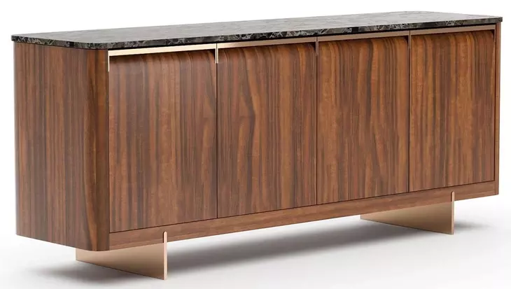 Altura Smoked Walnut and Champagne Gold 4 Door Stone Top Sideboard
