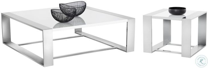 Dalton High Gloss White And Stainless Steel End Table