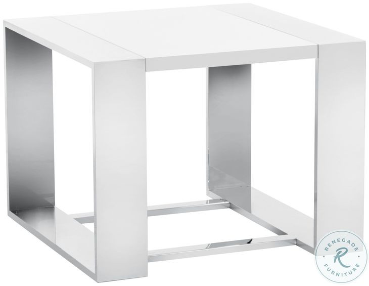 Dalton High Gloss White And Stainless Steel End Table