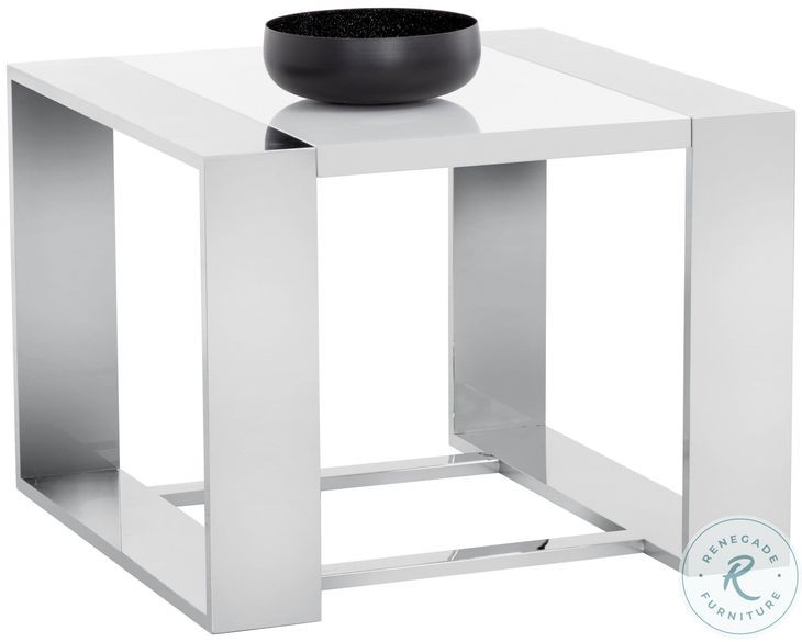 Dalton High Gloss White And Stainless Steel End Table