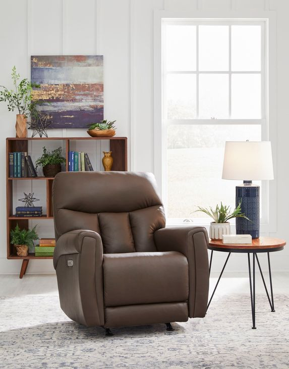 Sutton Chocolate Leather Triple Power Rocker Recliner with USB Charging