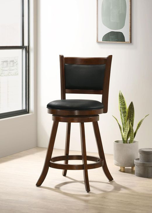 Broxton Chestnut And Black Upholstered Swivel Counter Height Stool Set of 2