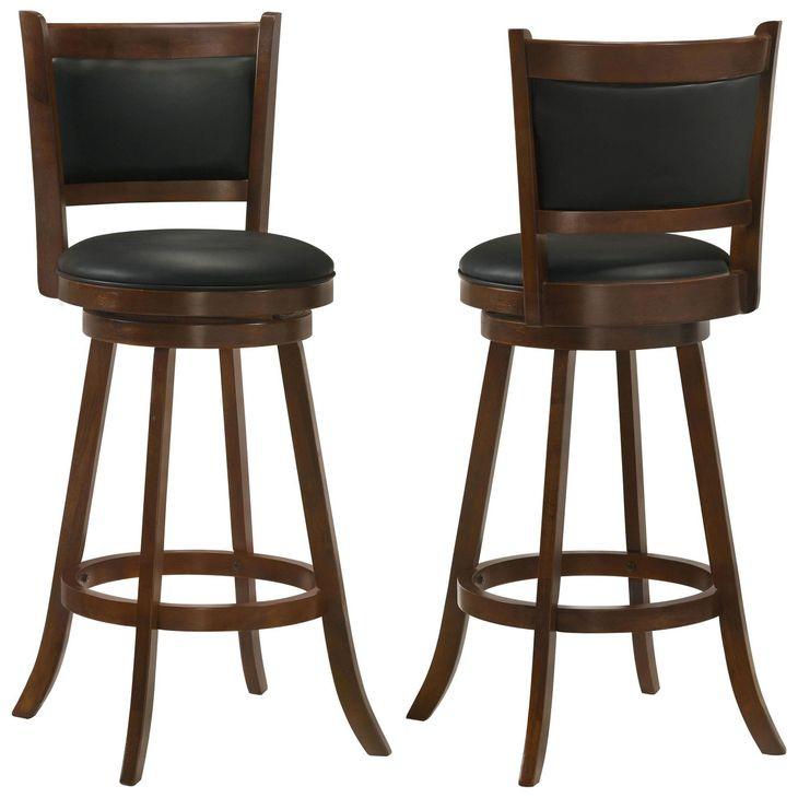 Broxton Chestnut And Black Upholstered Swivel Bar Stool Set of 2