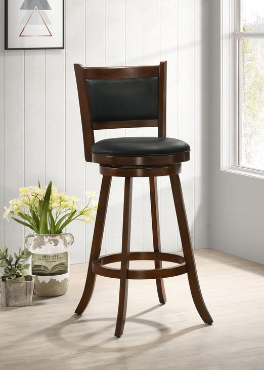 Broxton Chestnut And Black Upholstered Swivel Bar Stool Set of 2