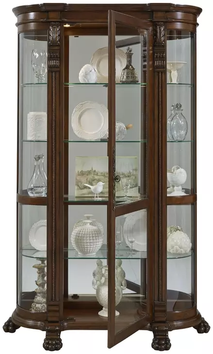 102003 Chocolate Maple Brown Curved Curio Cabinet From Home