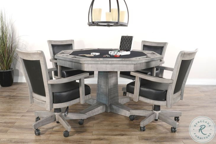 Elmcrest Gray 5 Piece Reversible Game and Dining Poker Table Set