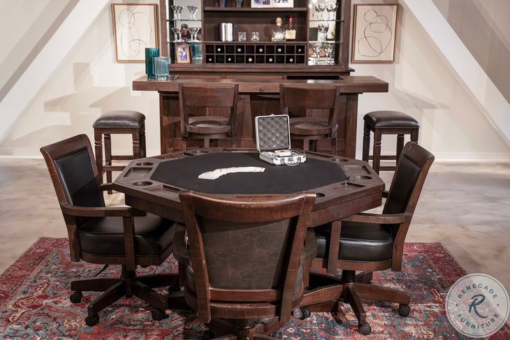 Havenstead Dark Brown 5 Piece Reversible Game and Dining Poker Table Set