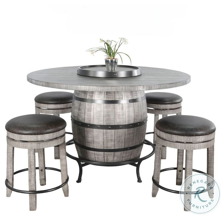 Elmcrest Gray Round Counter Height Dining Table with Lazy Susan