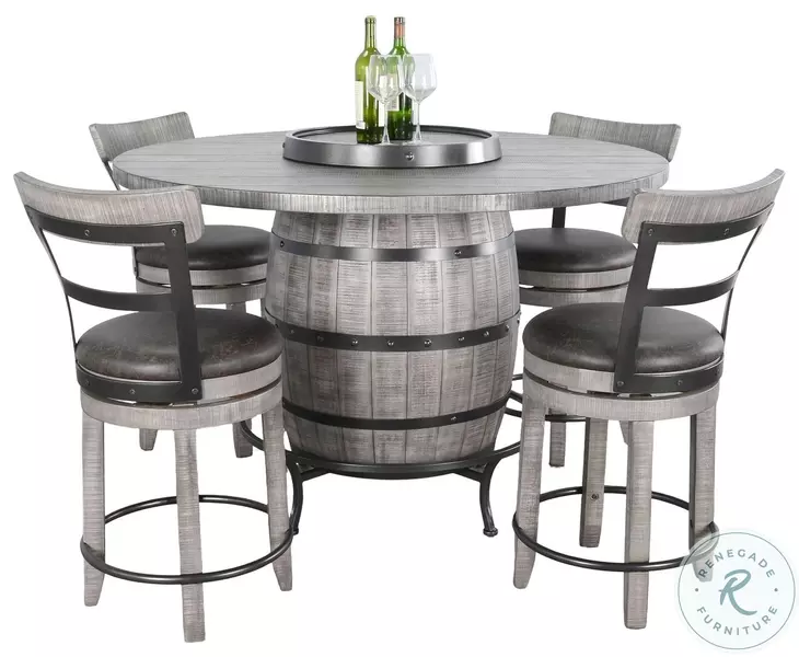 Elmcrest Gray Round Counter Height Dining Table with Lazy Susan