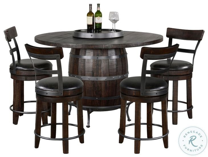 Havenstead Dark Brown Round Counter Height Dining Table with Lazy Susan