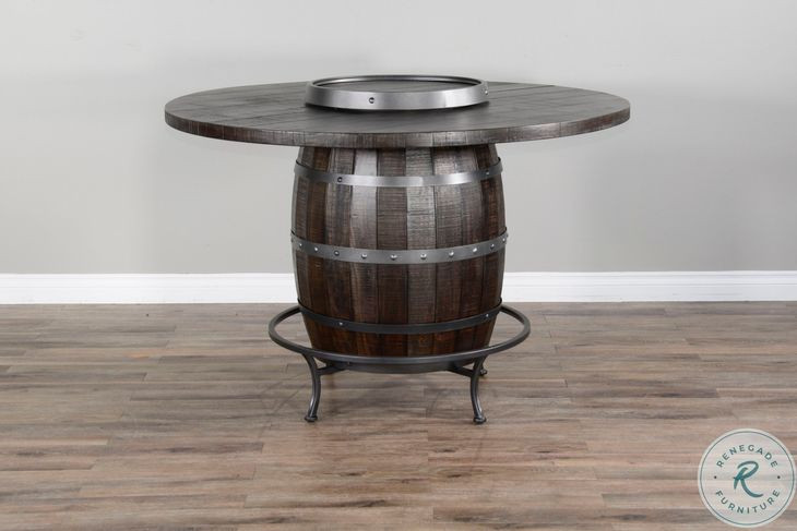 Havenstead Dark Brown Round Counter Height Dining Table with Lazy Susan