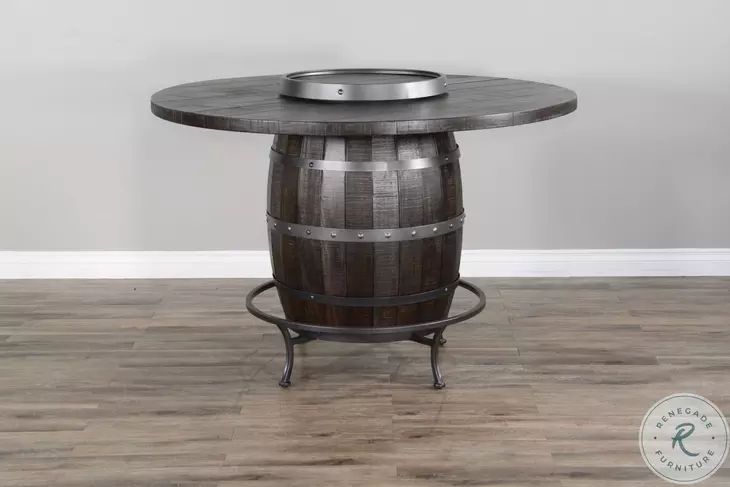 Havenstead Dark Brown Round Counter Height Dining Table with Lazy Susan