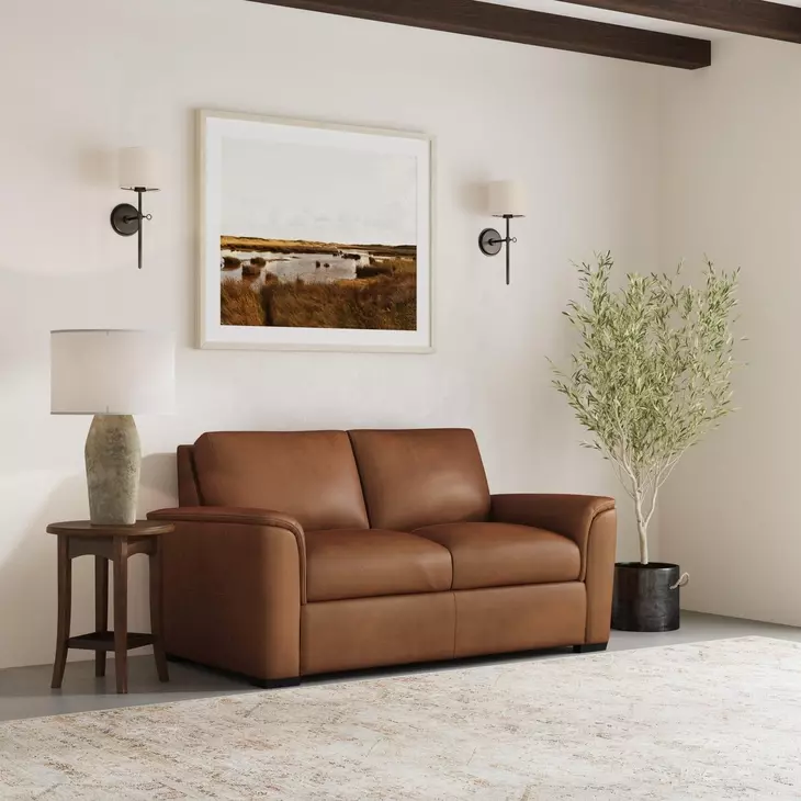 Henry caramel Brown Premium Top Grain 66" Leather Loveseat