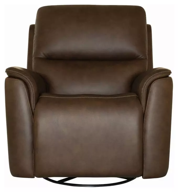 Henry Burnt Umber Leather Swivel Gliding Power Recliner with USB Charging and Heat Massage