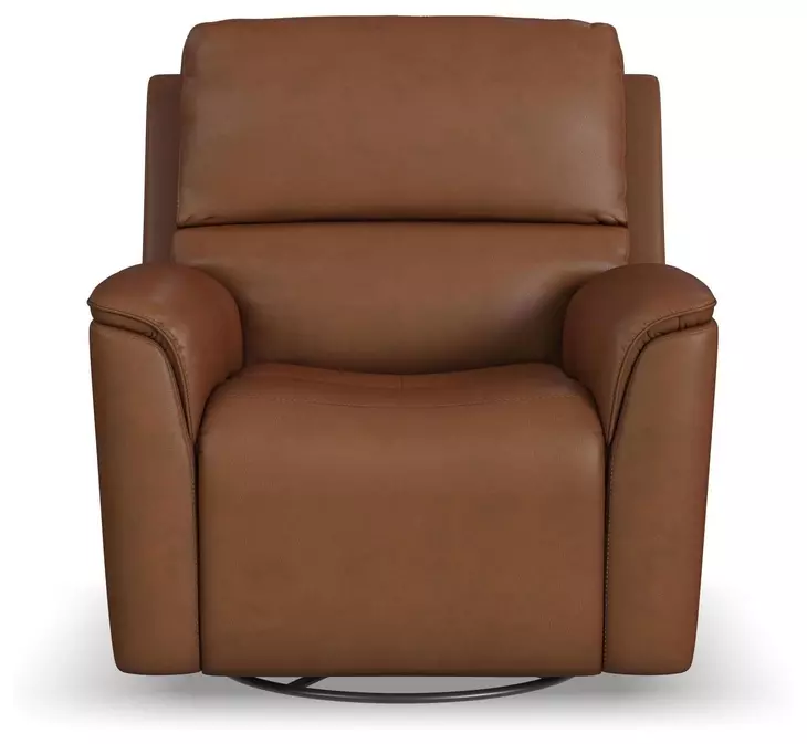 Henry Caramel Leather Swivel Gliding Power Recliner with USB Charging and Heat Massage