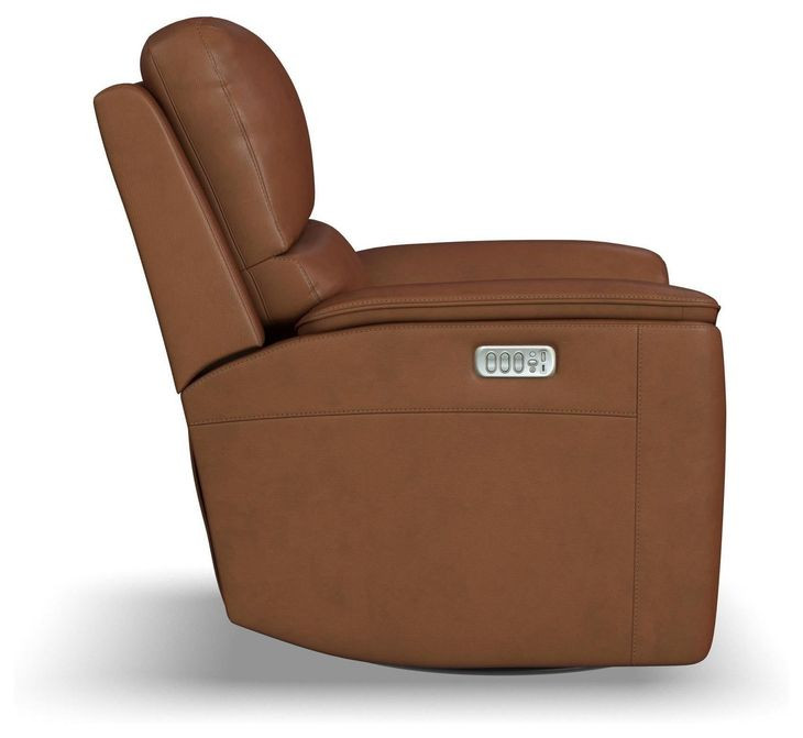 Henry Caramel Leather Swivel Gliding Power Recliner with USB Charging and Heat Massage