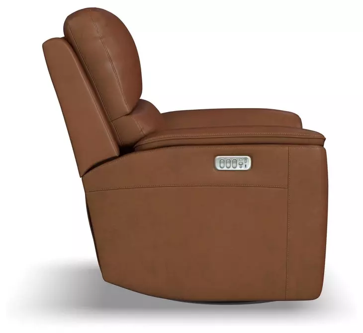 Henry Caramel Leather Swivel Gliding Power Recliner with USB Charging and Heat Massage