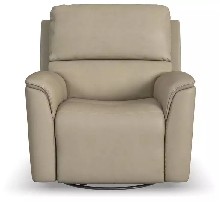 Henry Beige Leather Swivel Gliding Power Recliner with USB Charging and Heat Massage