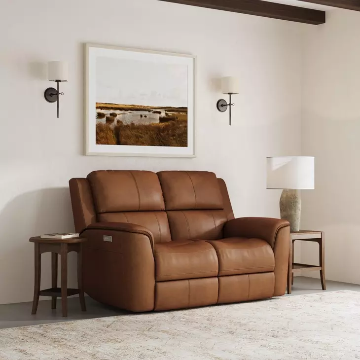 Henry Russet Leather 63" Power Reclining Loveseat with Power Headrest and Lumbar