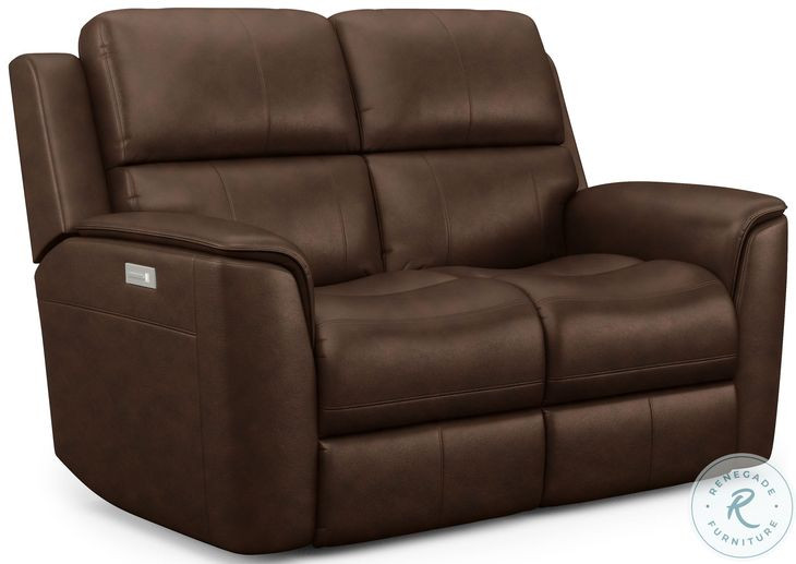 Henry Brown Leather Power Reclining Loveseat with Power Headrest and Lumbar