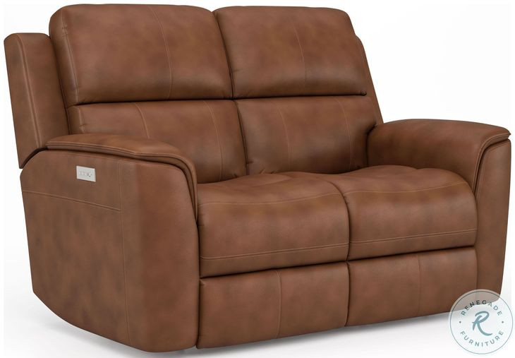 Henry Russet Leather Power Reclining Loveseat with Power Headrest and Lumbar