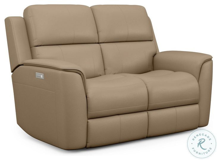 Henry Brown Leather Power Reclining Loveseat with Power Headrest and Lumbar
