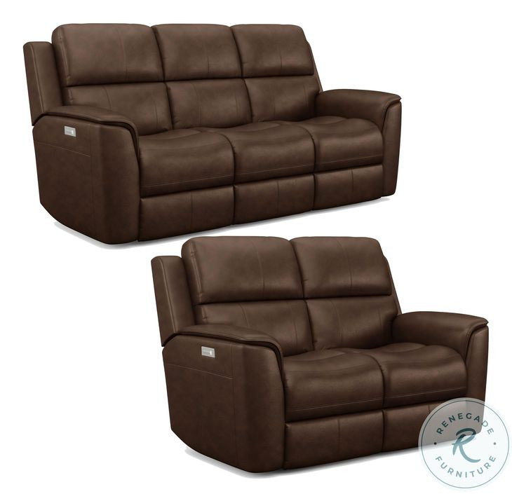 Henry Brown Leather Power Reclining Loveseat with Power Headrest and Lumbar