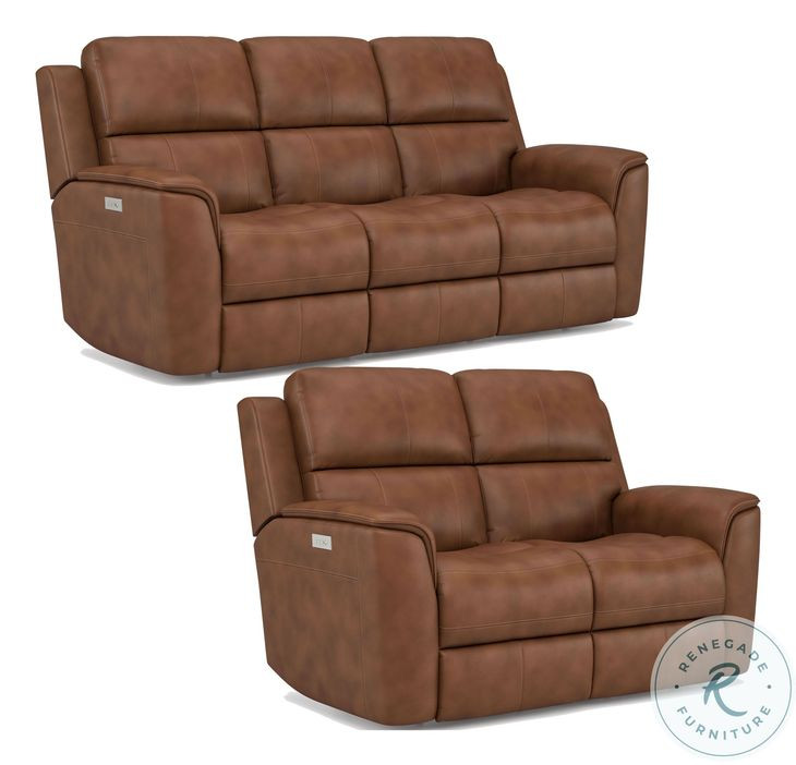 Henry Russet Leather Power Reclining Loveseat with Power Headrest and Lumbar