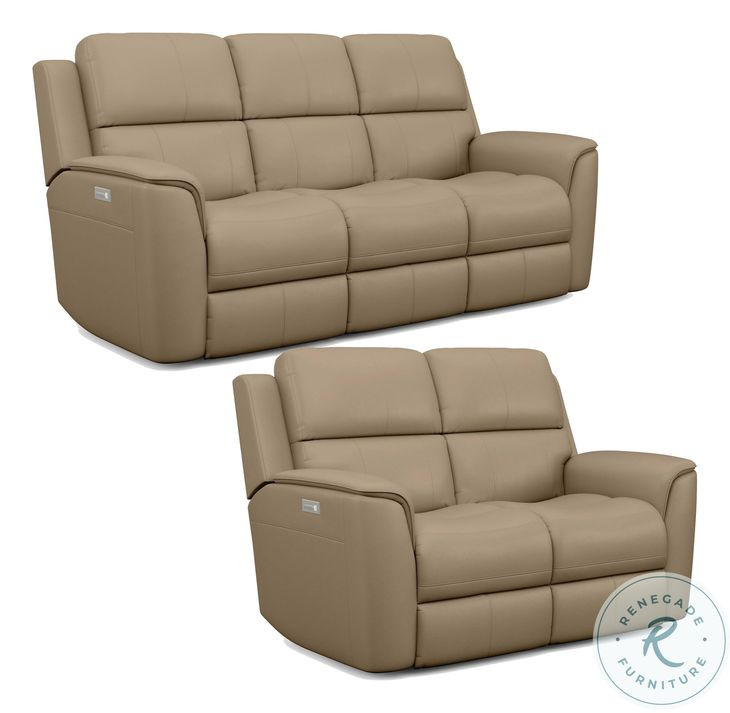 Henry Brown Leather Power Reclining Loveseat with Power Headrest and Lumbar