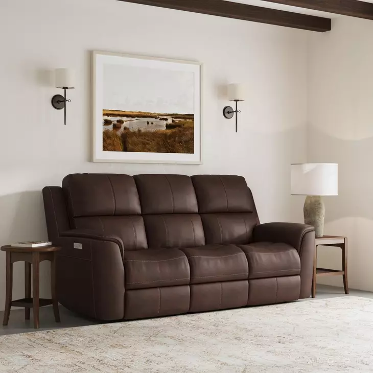 Henry Brown Leather 86" Power Reclining Sofa with Power Headrest and Lumbar