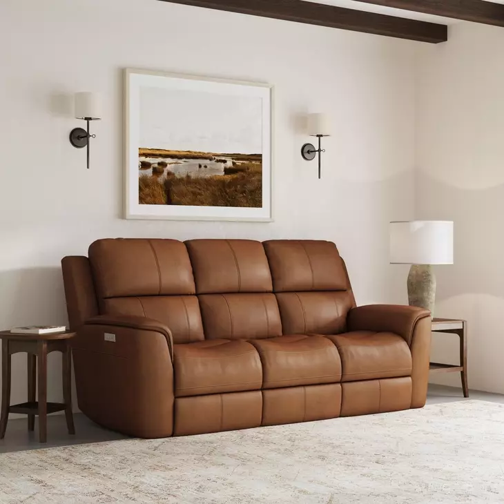 Henry Russet Leather 86" Power Reclining Sofa with Power Headrest and Lumbar