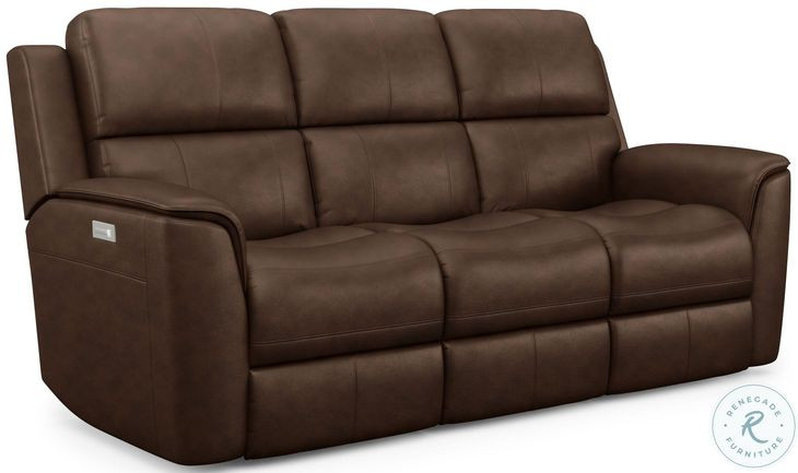 Henry Brown Leather Power Reclining Sofa with Power Headrest and Lumbar