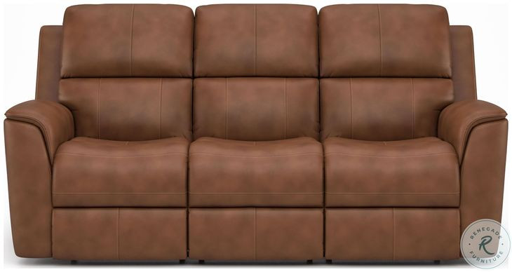 Henry Russet Leather Power Reclining Sofa with Power Headrest and Lumbar