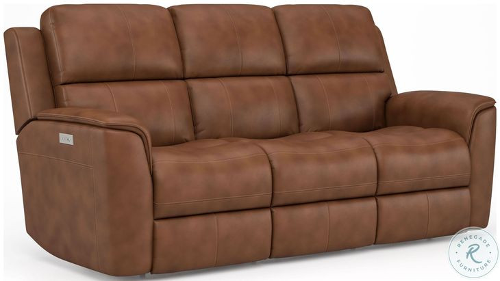 Henry Russet Leather Power Reclining Sofa with Power Headrest and Lumbar