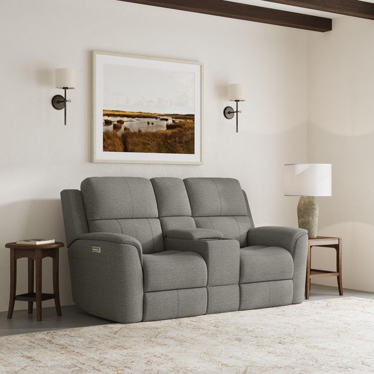 Henry Brown Power Reclining Console Loveseat with Power Headrest and Lumbar