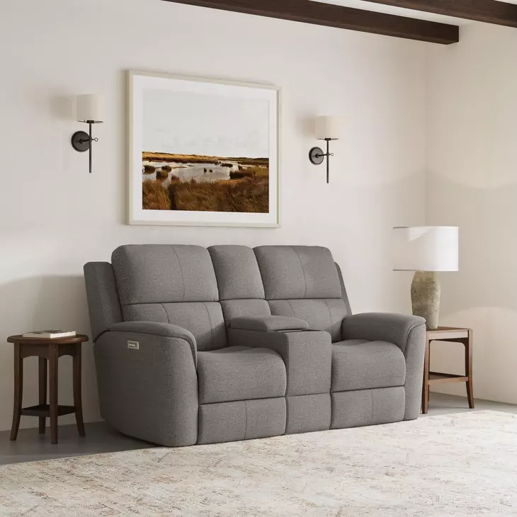 Henry Brown 75" Power Reclining Console Loveseat with Power Headrest and Lumbar