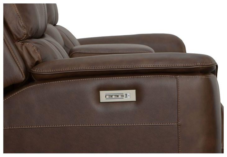 Henry Brown Leather Power Reclining Console Loveseat with Power Headrest and Lumbar