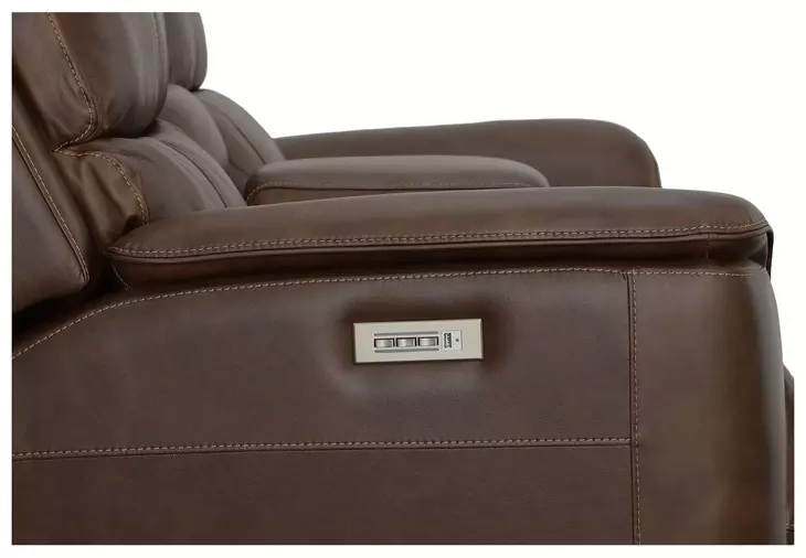 Henry Brown Leather 75" Power Reclining Console Loveseat with Power Headrest and Lumbar