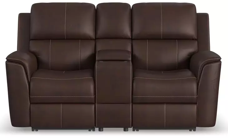 Henry Brown Leather 75" Power Reclining Console Loveseat with Power Headrest and Lumbar