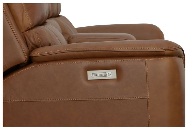 Henry Russet Leather Power Reclining Console Loveseat with Power Headrest and Lumbar